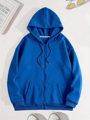Solid Hoodies Zip-Up Sweatshirt with Pockets