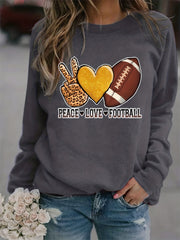 Peace Love Football Print Loose Sweatshirt