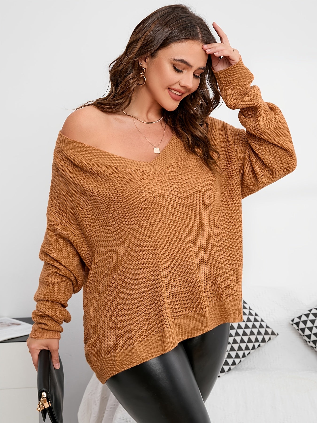 Criss Cross Cut Out Back Sweater Women's Plus