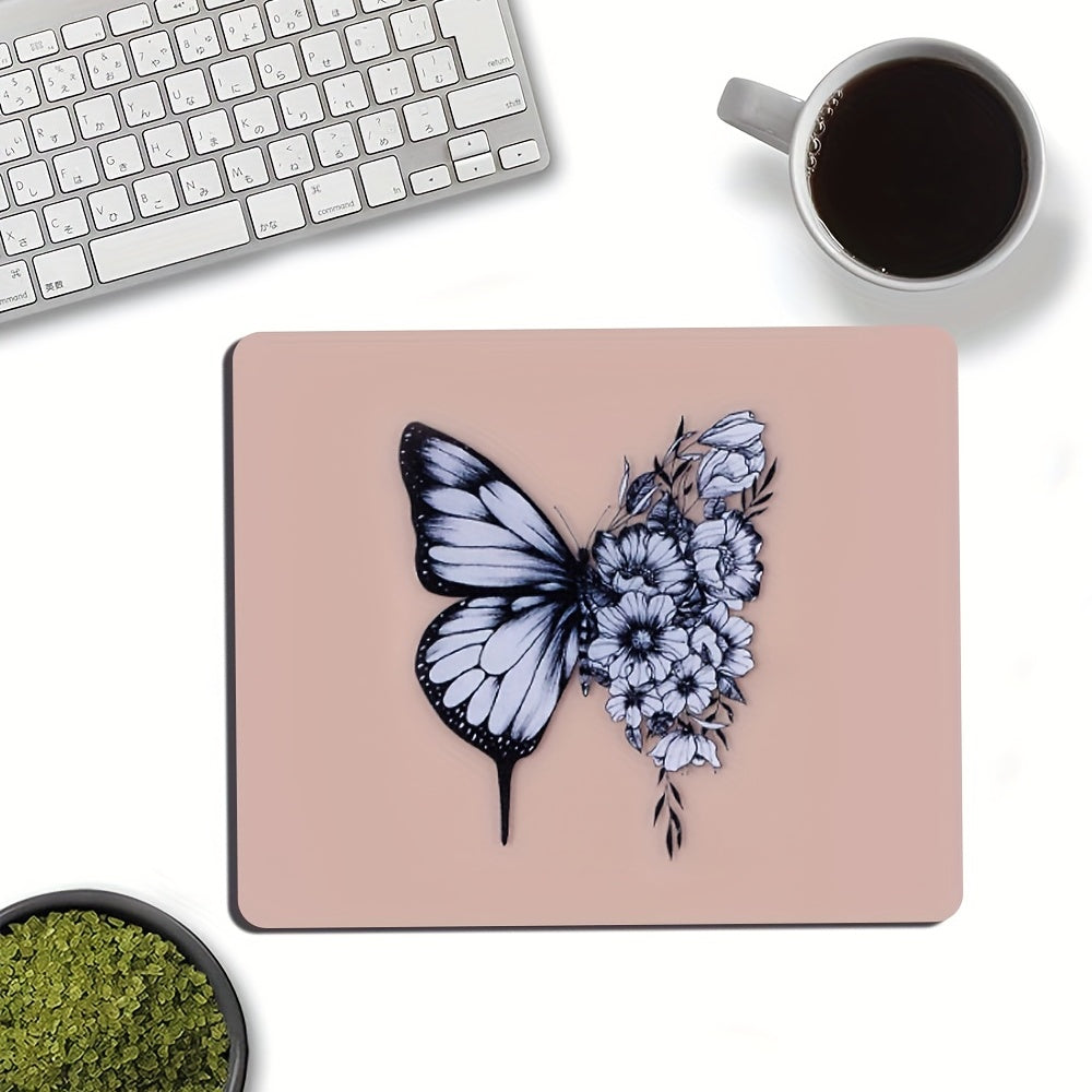Pink Butterfly Mouse Pad 260x210x2mm Non Slip Rubber Base