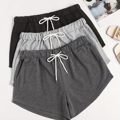 3 Pack Plus Size Basic Shorts Set Solid Plain Elastic Drawstring Shorts