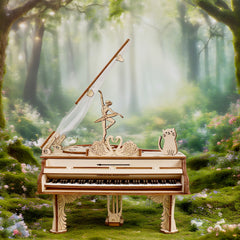 Little Girl Dancing Piano Music Box Wooden Assembly Model DIY Kit