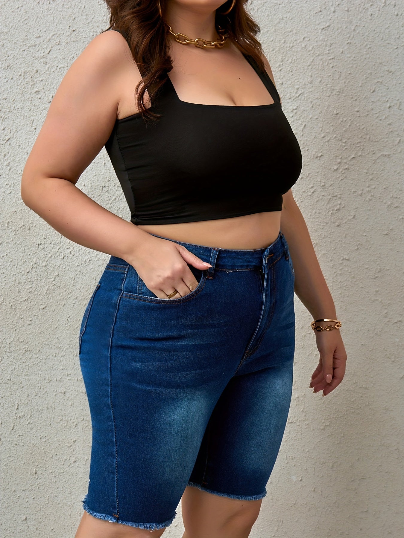 Women's Plus Washed High Rise Frayed Denim Shorts