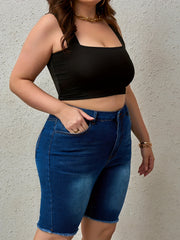 Women's Plus Washed High Rise Frayed Denim Shorts