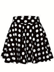 Polka Dot Print Flared Skirt High Waist Retro Style