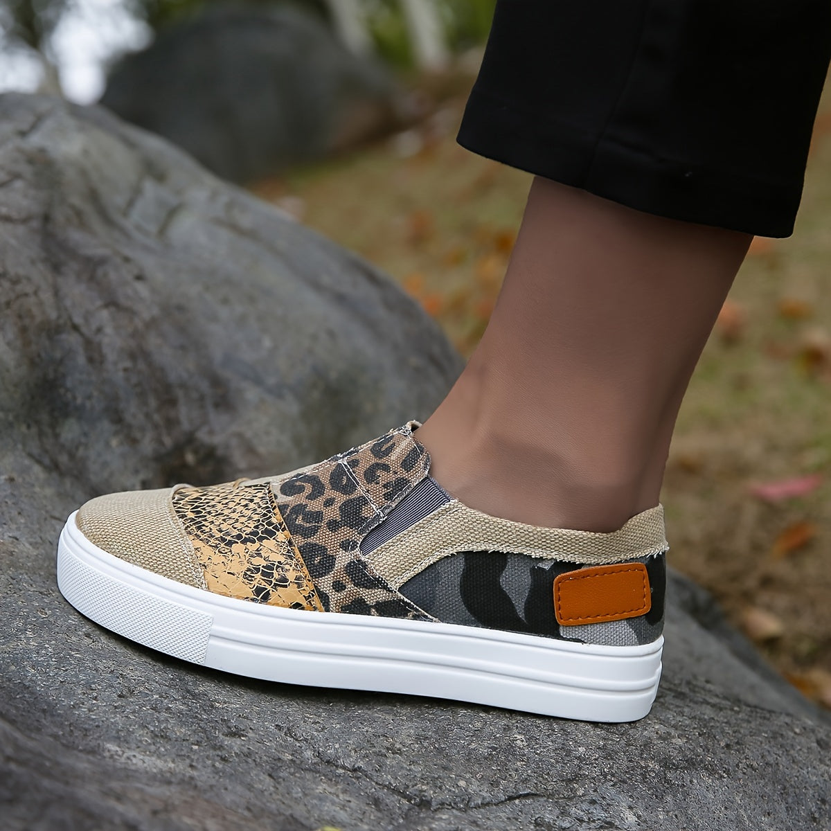 Women's Colorblock Canvas Slip-On Loafers Casual Walking Shoes