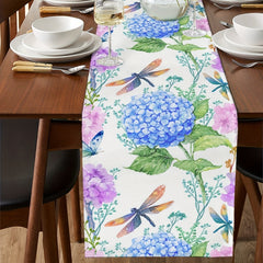 Long Spring & Purple Floral Hydrangea Watercolor Table Runner