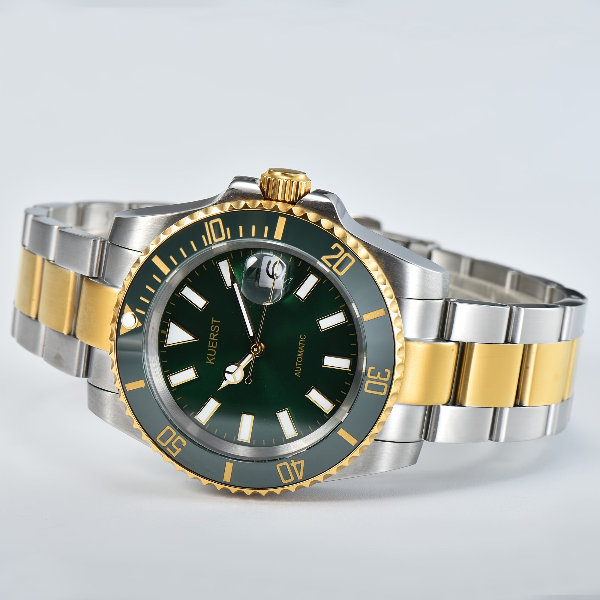 KUERST Steel Strap Mech. Watch Waterproof Night Light Ceramic Ring