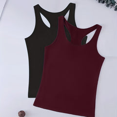 2 Pack Casual Tank Top Set Women's Plus Solid Round Neck Racer Back