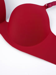 Red Seamless Push Up Wireless Bra Three Rows Buckles