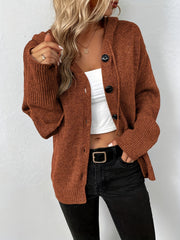 Solid Long Sleeve Button Up Hooded Sweater Cardigan