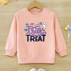 Cartoon Halloween Ghost Girls Sweatshirt Casual Fit Kids Pullover