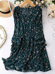 Ditsy Floral Print Lantern Sleeve Dress