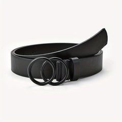 Double Circle Buckle Belt Solid Casual Jeans Pants PU Leather Belt