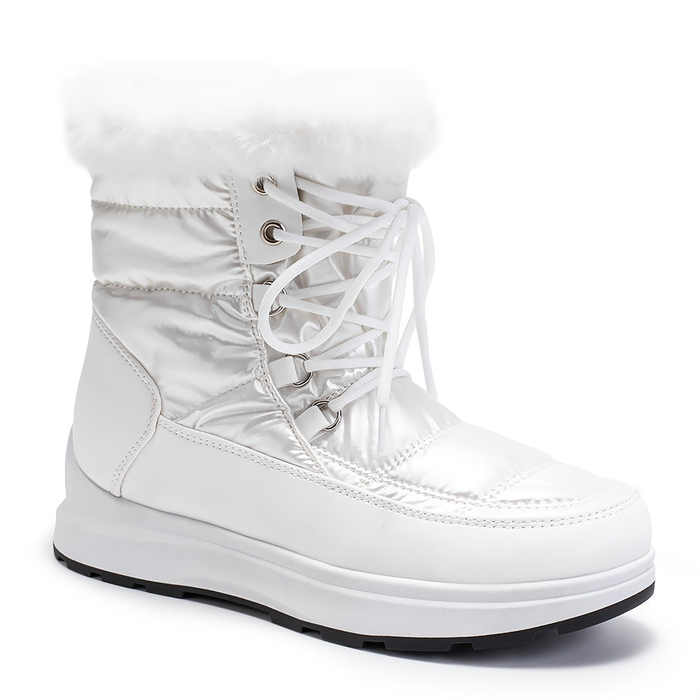 Women's Fur Lined Snow Boots Lace Up Platform Winter Outdoor Comfortable Boots
