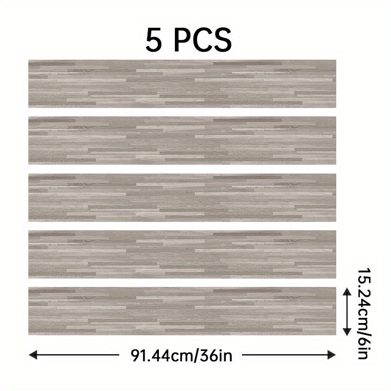 5pcs 6'' X 91 Wood Grain Floor Stickers Waterproof Self Adhesive Wall Stickers