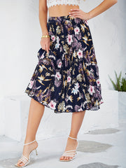 Vintage Flower Print Skirts Pleated A Line Summer Skirts Women's Clothing