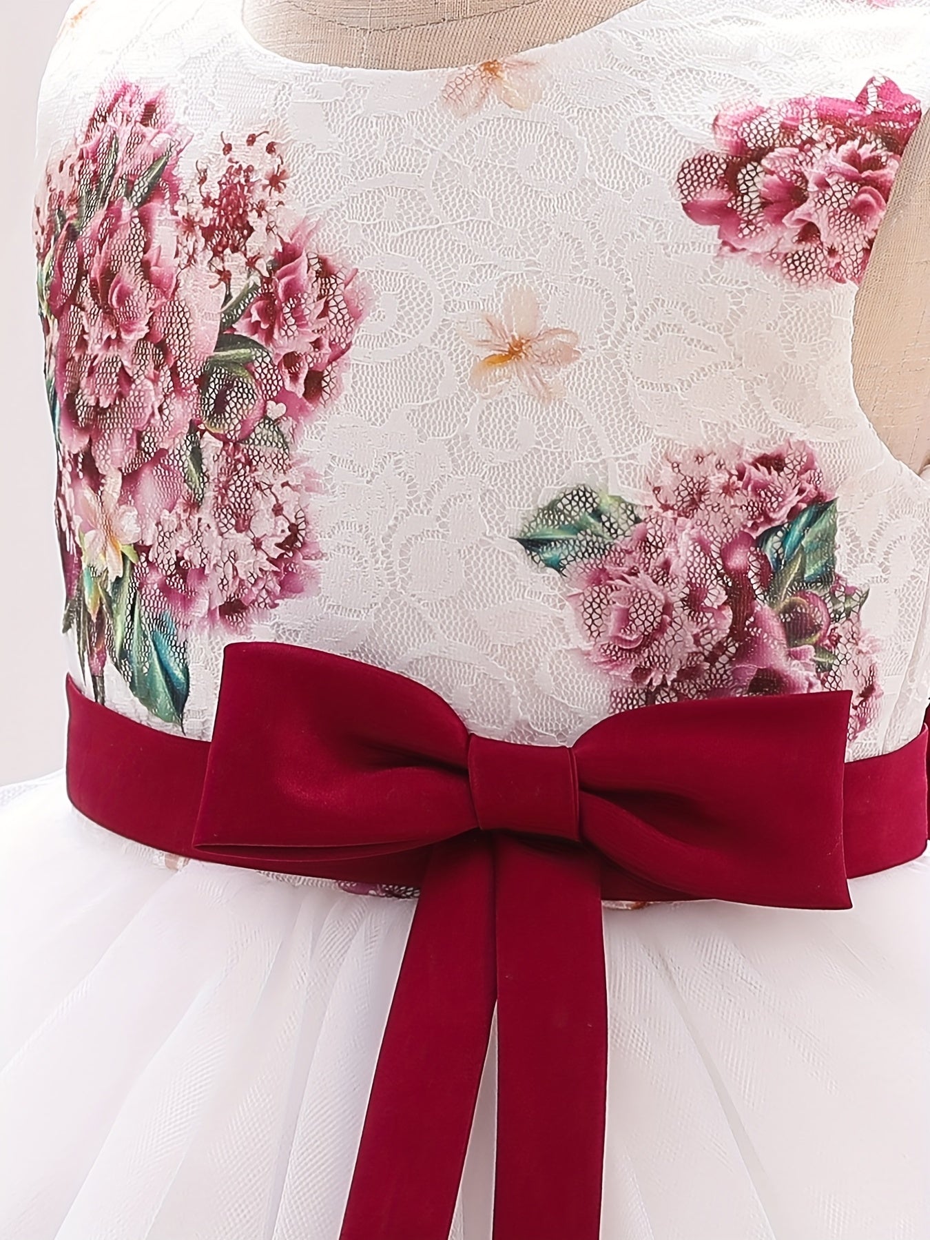 Baby Girls Floral Embroidery Bowknot Sleeveless Mesh Princess Dress