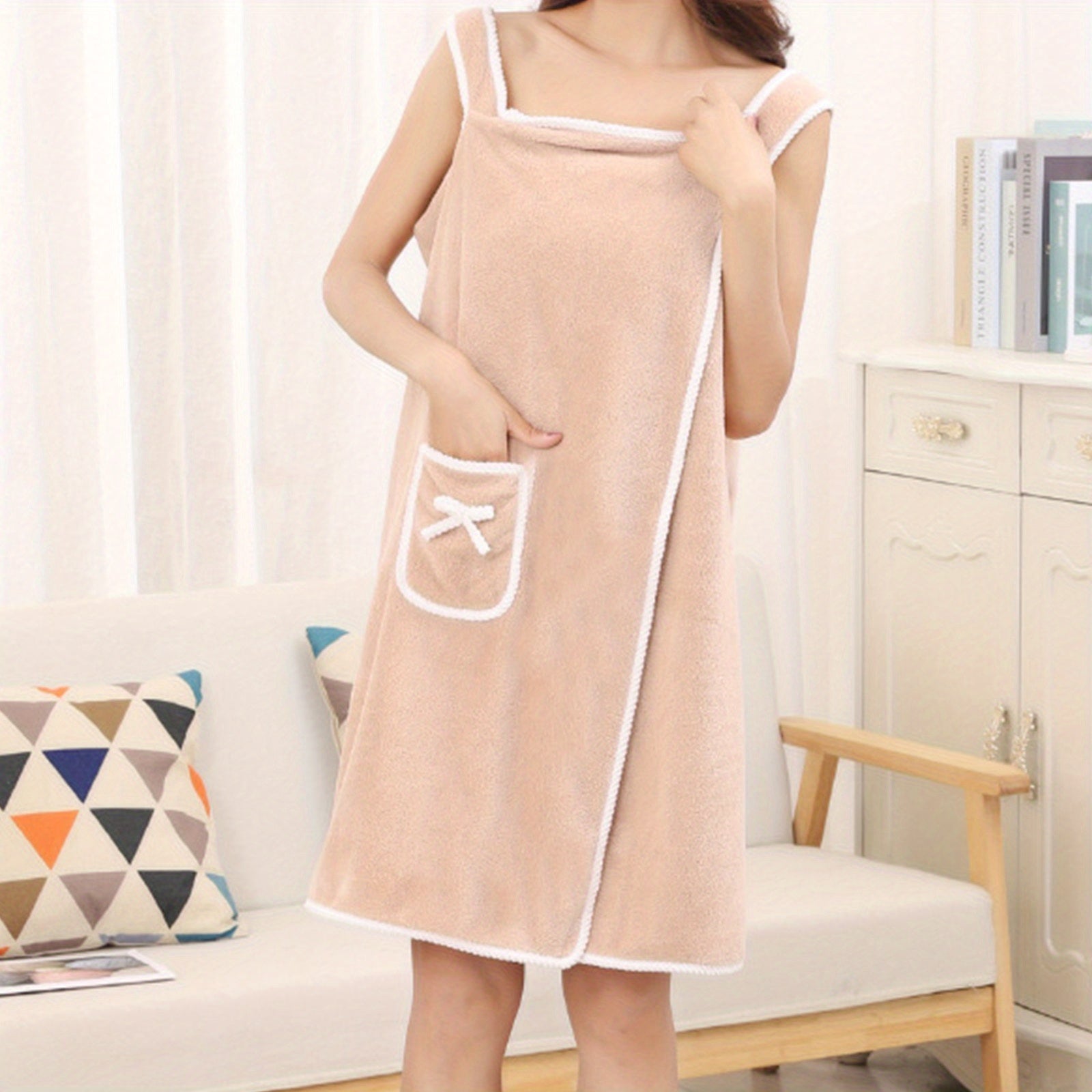 Thickened Coral Fleece Bathrobe with Pocket - Soft & Absorbent Towel Wrap