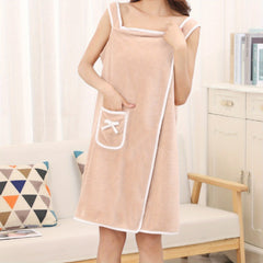 Thickened Coral Fleece Bathrobe with Pocket - Soft & Absorbent Towel Wrap