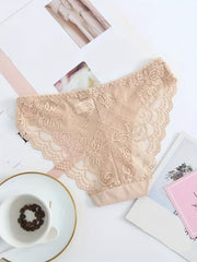 6pcs Lace Briefs Scallop Trim Bow Tie Panties Women's Lingerie
