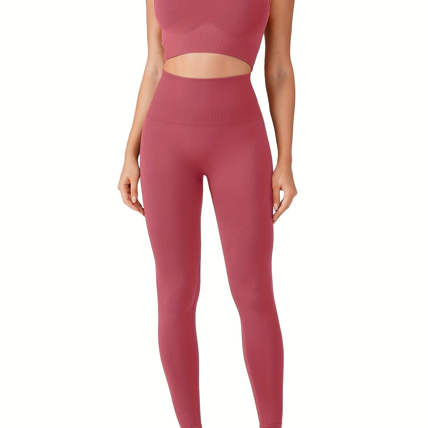 Solid Yoga Set Crop Top & Legging Sports Suit Women's Activewear