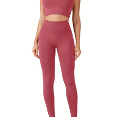 Solid Yoga Set Crop Top & Legging Sports Suit Women's Activewear