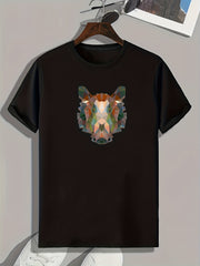 Geometric Animal Print Men's Comfy T-shirt Active Stretch Tee for Summer