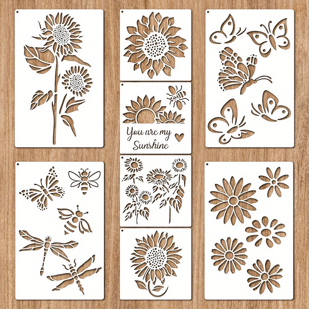 8 Pcs Sunflower Butterfly Stencils for Painting on Wood, Wall, Canvas