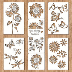 8 Pcs Sunflower Butterfly Stencils for Painting on Wood, Wall, Canvas