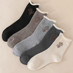 5 Pairs Women's Winter Floral Mid Calf Socks Casual Warm All Seasons