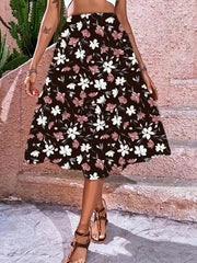 Floral Print Elastic Waist Midi Skirt Women's Clothing