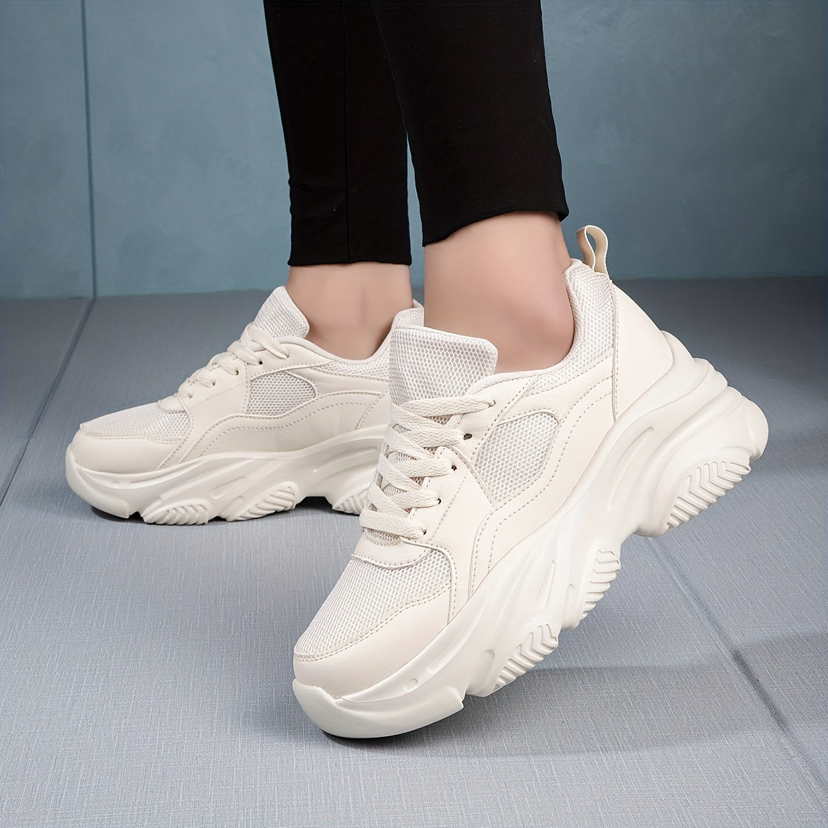 Mesh Platform Chunky Sneakers Lace Up Breathable Thick Soles