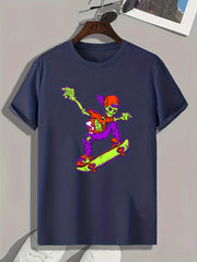Skeleton Print Men's Graphic T-shirt for Summer