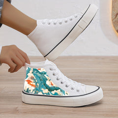 Wave Print Plush Lined Thermal Chunky Canvas Sneakers - High Top