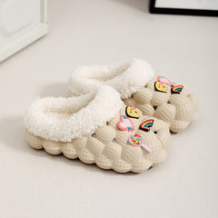 Girls' Fleece House Shoes with Cartoon Charms, Non Slip Soft Bottom