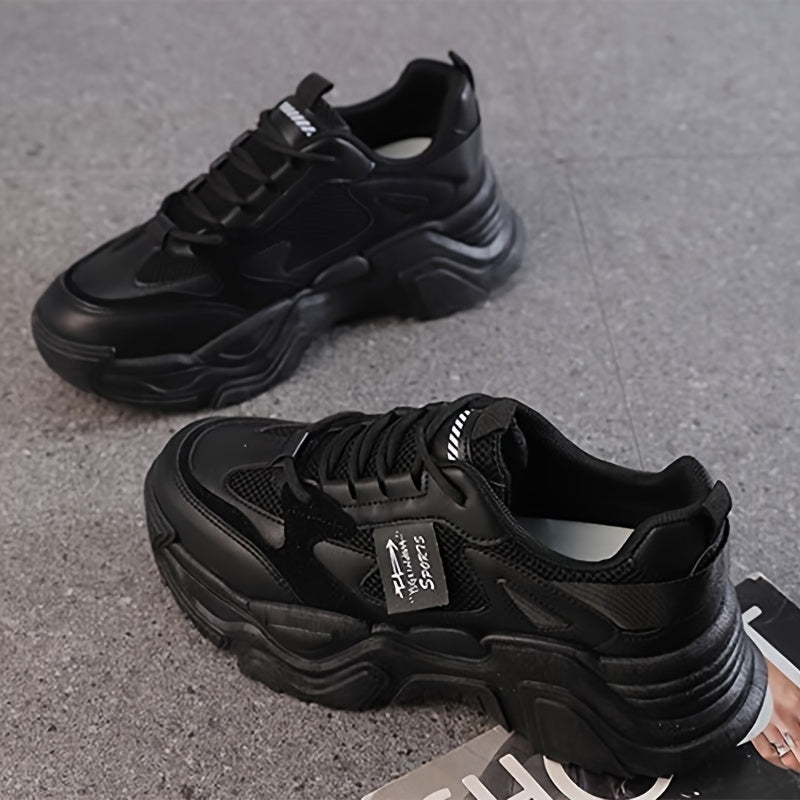 Women's Chunky Sneakers Faux Leather Mesh Dad Shoes