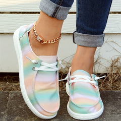 Women's Ombre Striped Boat Shoes Lace Up Canvas Comfort Casual Walking Shoes