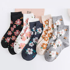 5 Pairs Womens Floral Cotton Socks Vintage Patterned Crew Socks