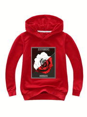 Rose Graphic Hoodie 95% Cotton Pullover for Girls Kids Fall