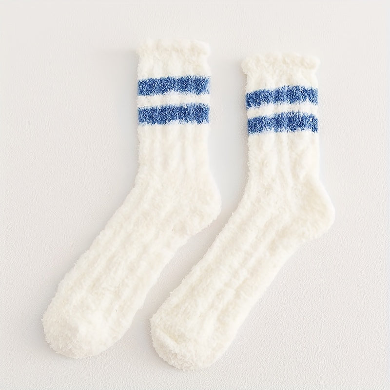 5 Pairs Striped Fuzzy Socks Comfy & Warm Mid Tube Socks Women's