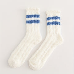 5 Pairs Striped Fuzzy Socks Comfy & Warm Mid Tube Socks Women's