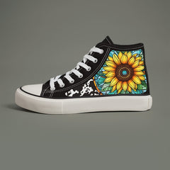 Plush Lined Chunky Canvas Sneakers - Flower Print - Non Slip - High Top - Warm