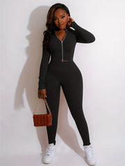 Casual Two-piece Set Zip Up Outerwear & High Waist Pants