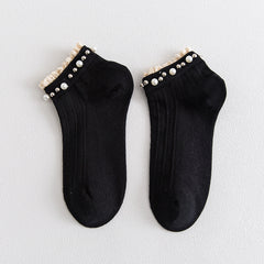 5 Pairs Women's Pearl Lace Stretch Casual Socks