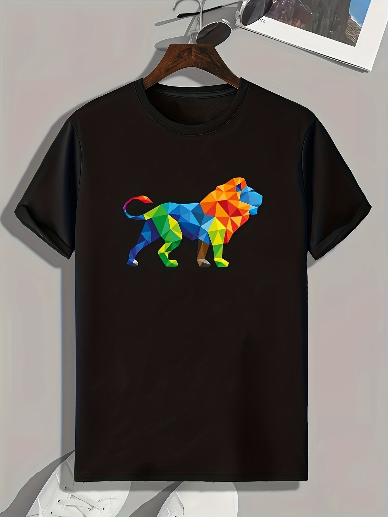 Lion Pattern Print Men's Comfy Sports T-shirt for Fitness