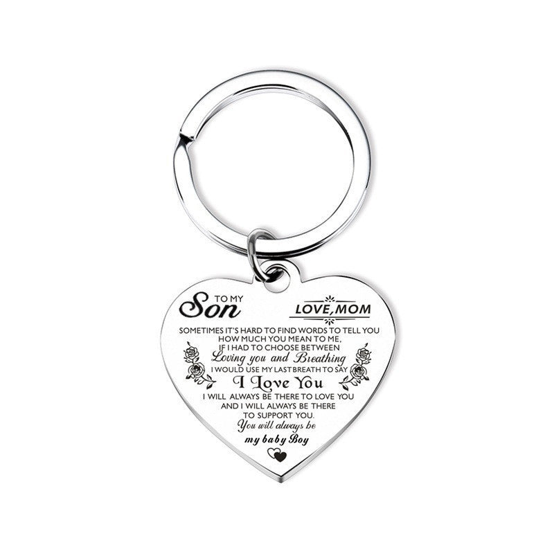 Stainless Steel Heart Pendant Keychain for Daughter and Son