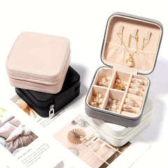 Portable PU Leather Jewelry Storage Box with Zipper - Home & Travel Organizer