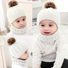 2pcs Baby Knitted Hat & Scarf Set, Ages 0-4 Years