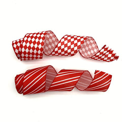 Striped Wired Edge Ribbon with Rhinestone Pattern - Christmas Craft Wrapping